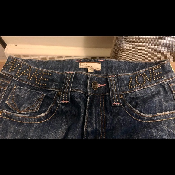 VIGOSS MAKE LOVE NOT WAR JEANS 28 $65 NEW - Picture 4 of 13